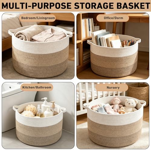 115L Extra Large Blanket Basket,Woven Rope Laundry Basket-Mix Brown - Image 6