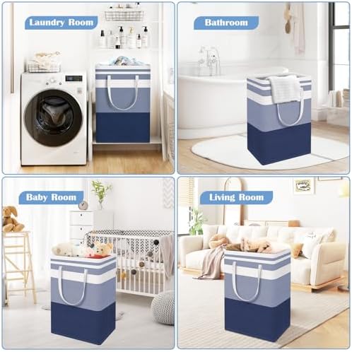 BlissTotes 3-Pack Laundry Basket, Collapsible Laundry Hamper, Blue, 125L - Image 6