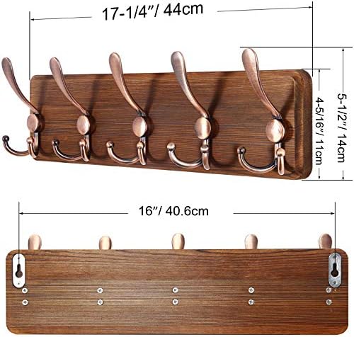 SKOLOO Rustic Pine Wood Wall Coat Rack with 5 Triple Hooks, 16" Stud Spacing, Farmhouse Wall Mounted Coat Rack for Hanging Backpack, Jacket, Hat - Image 4