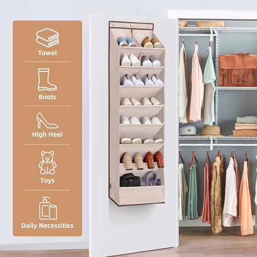 STORAGE MANIAC Over the Door Shoe Organizer Heavy-Duty Large Deep Pocket Hanging Shoe Organizer Shoe Rack Door Closet Shoe Organizer for Wall, Dorm & Narrow Door Storage Shoe Holder Oat Beige, 1 Pack - Image 5