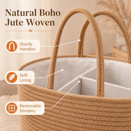 ABenkle Baby Diaper Caddy Organizer, Jute Rope Nursery Storage Basket - Image 4