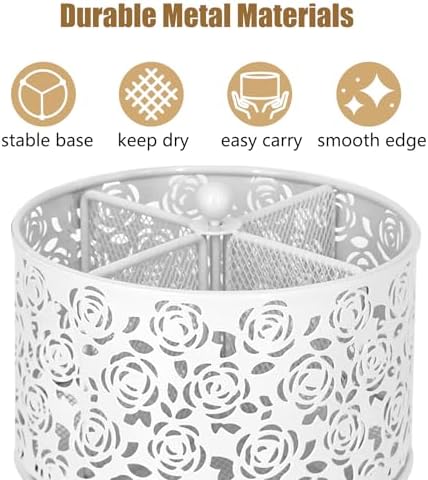DysanVica Rotating Metal Silverware Caddy - Utensil Holder Countertop White - Image 3