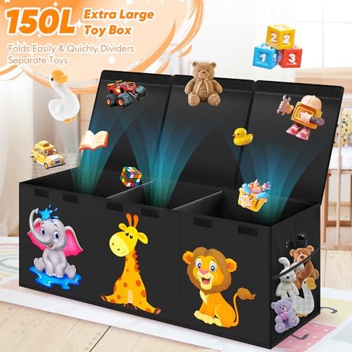 Extra Large Toy Box, Collapsible Storage Organizer with Lids, 40"x14"x16" - Image 2