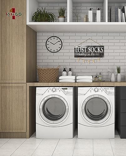 1 KINGO Laundry Lost Socks Rustic Sign Wall Decor for Washroom, Farmhouse Black Lost Socks Seeking Soul Mates Canvas Print Art, Rustic Plaque Bathroom Decoration 6" x 15" - Image 6