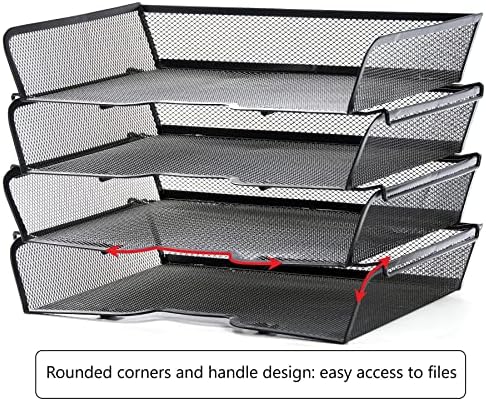 4 Tier Mesh Stackable File Trays Letter Trays,Black - Image 3