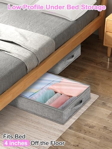 punemi 4 inch High Soft Low Profile Under Bed Storage Bins, 2 Pack, Grey - Image 3