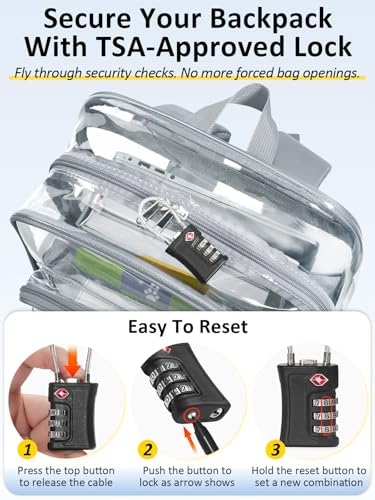 Heavy Duty Clear Backpack With TSA Lock, 18 Inch Large Clear Bookbag - Image 5
