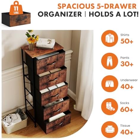 Sweetcrispy 5 Storage Drawer Bedroom Dresser, Tall Dresser for Organizer - Image 4