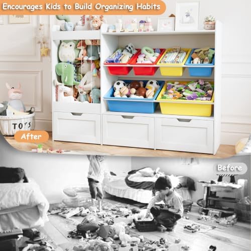 VontinT 50.6" W Toy Storage with Large Toy Bins & Rolling Drawers, Wooden - Image 6