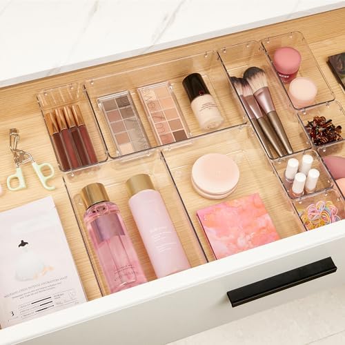Vtopmart 10 Pack Clear Drawer Organizer Bins, 4 Sizes Makeup Storage Trays - Image 3