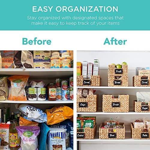 Best Choice Products Pantry Baskets Set of 2 16x12in Water Hyacinth Storage Baskets, Woven Wicker Kitchen Organizers with handles w/Chalkboard Label Chalk Marker - Natural - Image 3