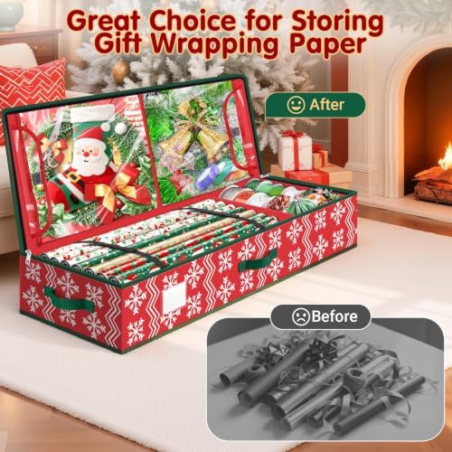 Wrapping Paper Organizer Storage for Christmas, Wave and Snowflake/Red - Image 5