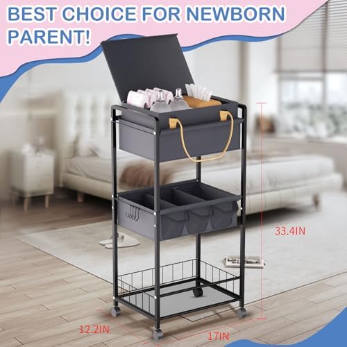 2IN1 Baby Diaper Caddy Organizer-3 Tier Rolling Storage Cart with Dividers - Image 3