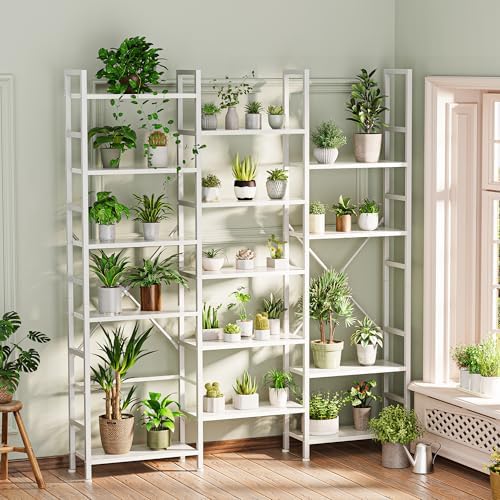 SUPERJARE Triple Bookshelf, Bookcase with 17 Open Display Shelves, Wide Book Shelf Book Case for Home & Office, 6 Tier, White - Image 2