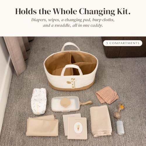 Baby Diaper Caddy Organizer - Giraffe Safari Nursery Storage Rope Basket - Image 3