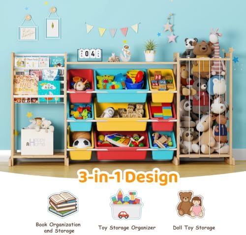 65" Large Toy Storage Organizer with Bookshelf and Stuffed Animal Storage - Image 3