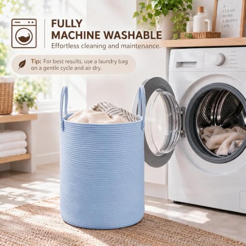 JMvicyroam 80L Cotton Rope Laundry Basket Hamper, Blue - Image 5