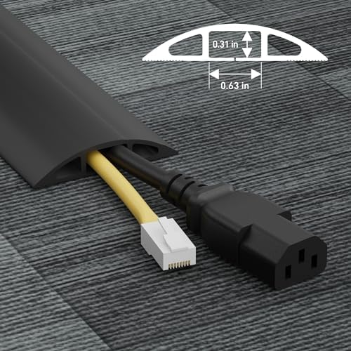 D-Line 6ft Floor Cord Cover, Cable Protector, Hide Extension Cords, Protect Cords, Prevent Cable Trips, Heavy Duty Cord Hider - Cable Cavity : 0.63" (W) x 0.31" (H) - Black (Pack of 4) - Image 3
