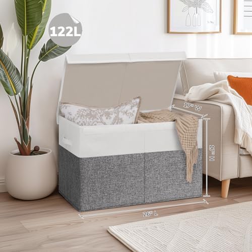 INDRESSME 122L Large Toy Storage Box, Lid & Dividers, Grey & White - Image 5
