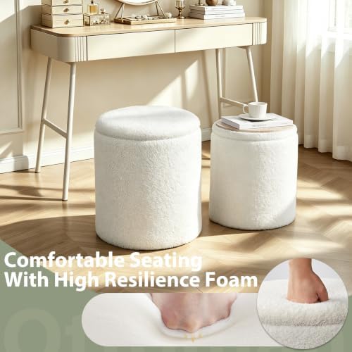 Royal Windsor Round Ottoman with Storage Set of 2, Storage Vanity Stool - Image 4