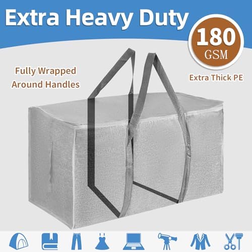 12 Pack-Extra Large Heavy Duty Moving Bags - Waterproof Storage Totes with Handles & Zippers, Foldable for College Dorm, Storage (Gray) - Image 2