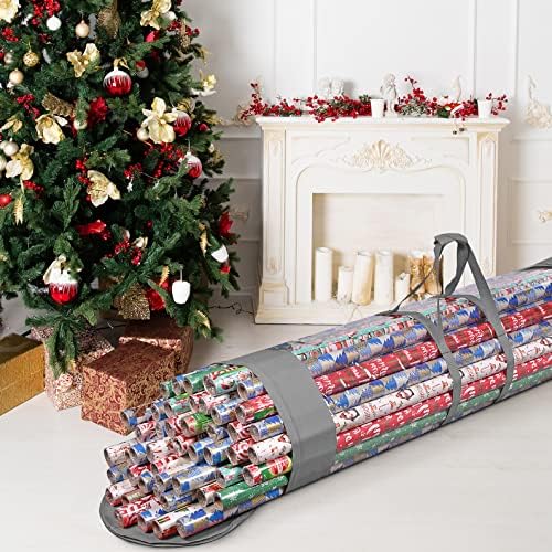 ProPik Wrapping Paper Organizer Storage Bag for All Your Gift Wrap & Ribbons, Fits Long 40 Inch Rolls, Hold Up To 24 Rolls, Heavy Duty Clear PVC Bag with Handles (Gray & clear) - Image 5