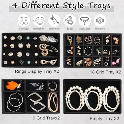 Jewelry Organizer Tray Set Of 8 Jewelry Trays For Drawers and Can Effectively Organize Jewelry Such As Rings, Earrings, Necklaces And Bracelets Jewelry Drawer Organizer (Black) - Image 3