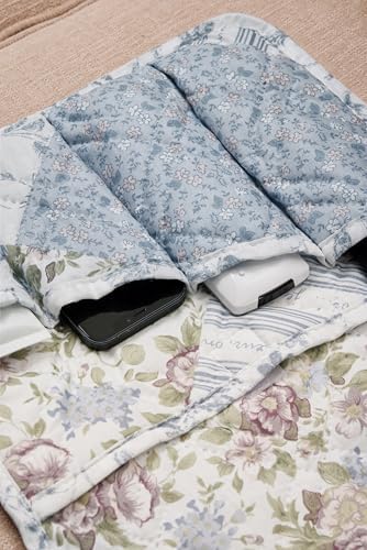 Brilliant Sunshine Blue Roses Patchwork Couch Armrest Organizer, 35"×13" - Image 4