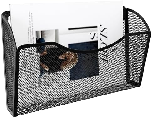 EasyPAG Wall File Organizer, Metal Mesh Hanging File Folder Holder for Letter/A4 Size Folders, Vertical Wall Mount Mail Sorter for Office Paperwork, Classroom, Black - Image 2