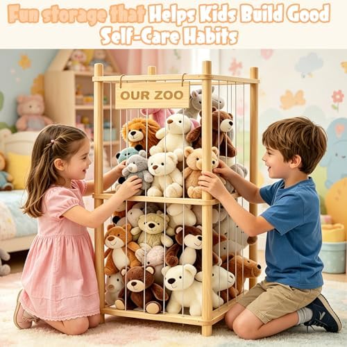 Stuffed Animal Storage, Wood Stuffed Animal Zoo Storage, Space Save Toy Organizer, Large Capacity Stuffed Animal Holder, Perfect for Nursery Playroom Kidroom Bedroom - Image 7