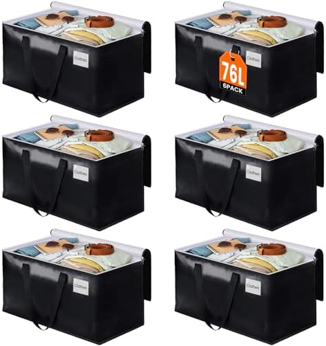 Heavy Duty Moving Bags, Extra Large Storage Bags, 76L, 6-Pack, Black by BlissTotes