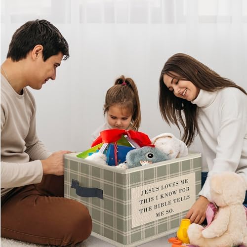 Christian Nursery Foldable Storage Bins Box with Handles, Jesus Loves Me This I Know Bible Verse Religious Collapsible Toys Books Clothes Organizer Basket for Kids Room Bedroom Bathroom - Image 4