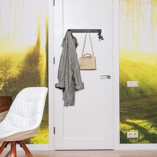 Coat Rack Wall Mounted, Black Coat Hooks Adhesive & Screw in, Stainless Steel Door Hooks for Hanging Hat Towels Clothes, Hook Rail with 6 Round Hangers - Image 6