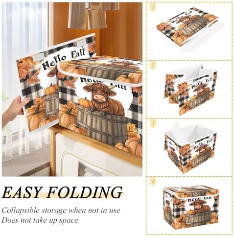 Highland Cows Storage Bins with Lids and Carrying Handle,Foldable Storage Boxes Organizer Containers Baskets Cube with Cover for Home Bedroom Closet Office - Image 4