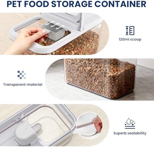LEAWALK 6 Lbs Airtight Dog Cat Pet Food Storage Container PopTop White/B - Image 4