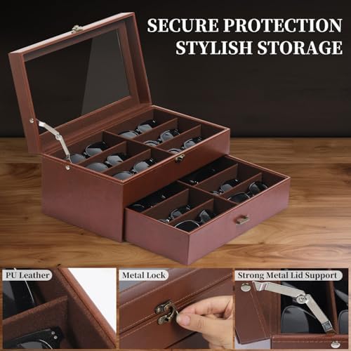 AUTOARK Leather & Velvet 12 Piece Eyeglasses Display Case,Coffee,AW-164 - Image 3