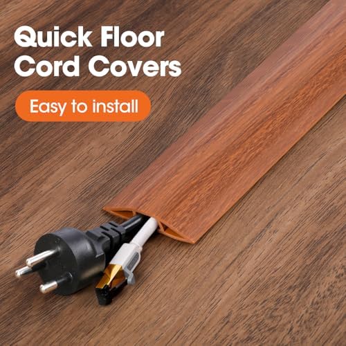 20 FT Floor Cord Cover, Cord Covers for Wires on Floor, Cord Protector, Floor Cable Cover, Hide Extension Cord Covers for Floor, Cable Cavity: 0.47" (W) x 0.29" (H) - Brown - Image 3