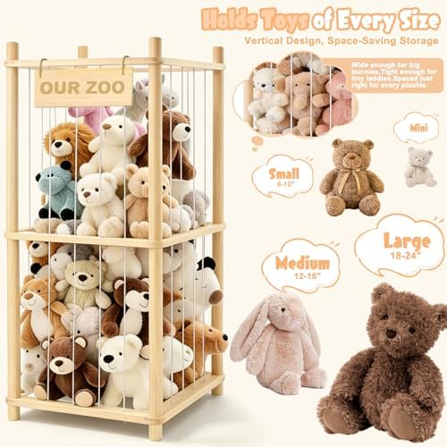 Stuffed Animal Storage, Wood Stuffed Animal Zoo Storage with Brake Wheels, Space Save Toy Organizer, Large Capacity Stuffed Animal Holder, Perfect for Nursery Playroom Kidroom Bedroom-43 Inch - Image 2