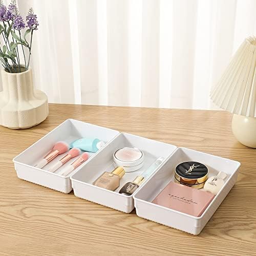 3 Pack White Plastic Drawer Organizer Tray Cutlery Utensil Makeups Drawer Organizers 9" X 6" - Image 5