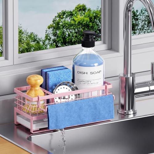 Metal Kitchen Sink Sponge Holder, Countertop Sink Caddy (Pink) by DYFVRENKITCHENLIFE