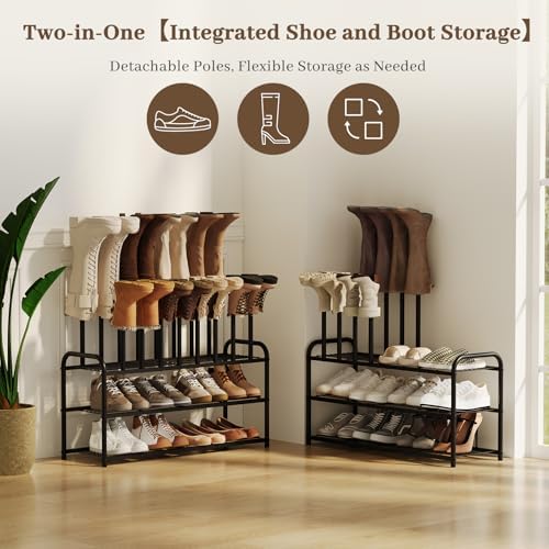 Kitsanery Shoe Rack, 100% Metal Boot Rack Organizer for Entryway, Closet & Garage, Free Standing Shoe Shelf for Storage Tall Boots, Sneakers, Cowboy Boots, Black (Large - 8 Pairs) - Image 3