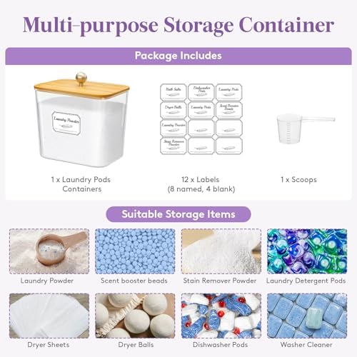 Lifewit Laundry Pods Container with Lid, 0.7gal, Natural, 1 Pcs - Image 3