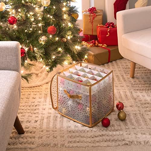 Simplify 64 Count Ornament Storage Box | Plastic | Decorative Organizer | Storage Bin | Gold | L12 x W12 x H12 - Image 5