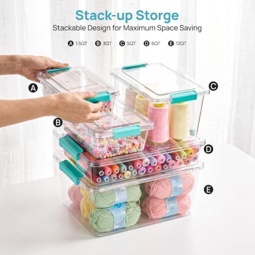 Vtopmart 4 Pack 12 Qt Clear Craft Storage Bins with Lids and Latches - Image 5