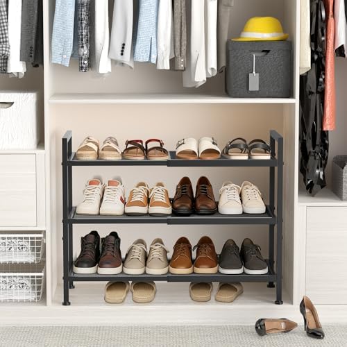 Expandable Shoe Rack for Closet, Entryway, Shoe Storage, 3-Tier, Black - Image 2