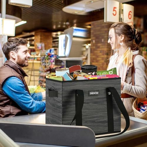 Reusable Grocery Bags - Heavy Duty Reusable Shopping Bags with Hard Bottom & Long Handles, Foldable Large Utility Tote Bag with Box Shape to Stand Up - for Kitchen, Picnic, 3 Pack, Grey - Image 2