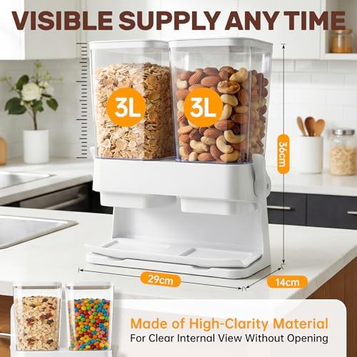 Cereal Dispenser Countertop 2 Pack 3L, 6L Large Dual Control - Image 5