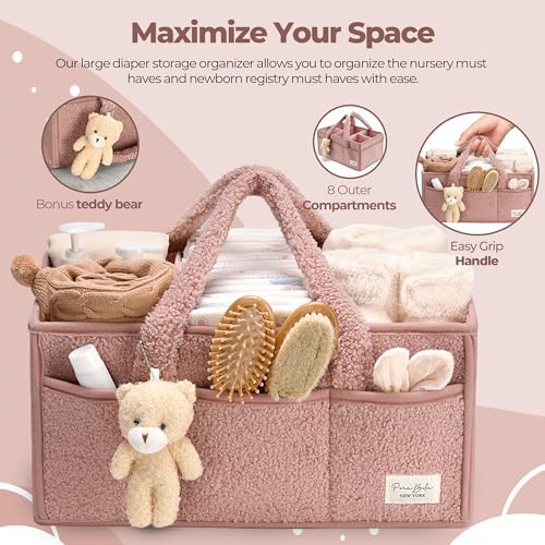 PeraBella Baby Diaper Caddy Organizer with Handle, Boy & Girl Shower Gift Basket, Portable Diaper Storage Basket Bin for Wipes, Newborn Baby Essentials Registry Search Must Haves, Car Caddy Organizer - Image 3