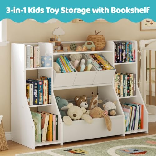 FOUCSSOMEI Kids Bookshelf and Toy Storage Organizer with Large Toy Box - Image 3
