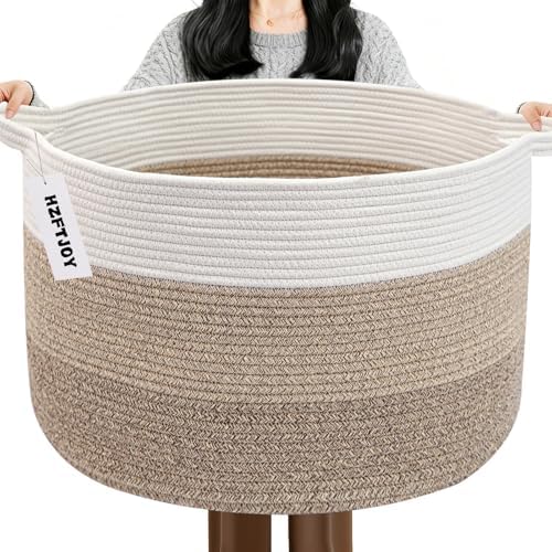 90L Extra Large Blanket Basket,Woven Rope Laundry Basket-Mix Brown by HZFTJOY